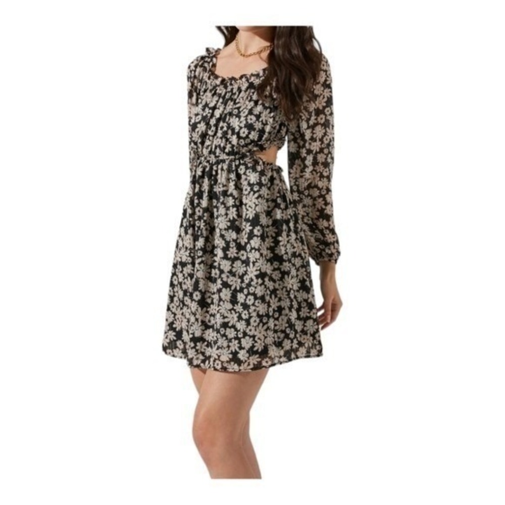 ASTR The Label Womens Black Floral Mini Dress Medium Side Cutouts Boho Romantic‎ - Picture 9 of 13